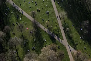 An aerial view shows people sitting in Greenwich Park in London An aerial view shows people sitting in Greenwich Park in London