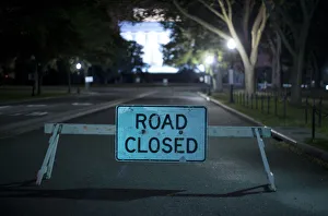 A barricade leading to the Lincoln Memorial prevents access to tourist buses in A barricade leading to the Lincoln Memorial prevents access to tourist buses in