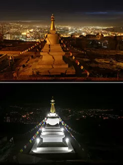 Russia Collection: A combination photo shows the Stupa of Enlightenment at the Buddhist Centre before
