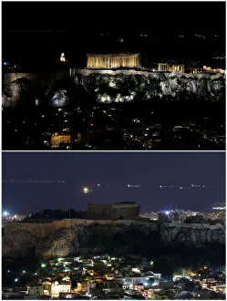 A combination picture shows a view of the ancient Parthenon temple atop the Acropolis A combination picture shows a view of the ancient Parthenon temple atop the Acropolis