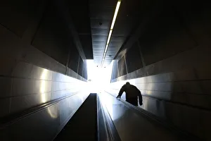 Commuter leaves closed metro station during 24-hour metro strike in Athens Commuter leaves closed metro station during 24-hour metro strike in Athens