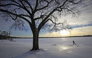 A cross country skier makes his way across Lake Calhoun in Minneapolis A cross country skier makes his way across Lake Calhoun in Minneapolis