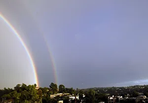 A double rainbow is seen during heavy rain in Los Angeles A double rainbow is seen during heavy rain in Los Angeles