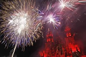 Fireworks explode over an ancient cathedral in Santiago de Compostela during celebrations Fireworks explode over an ancient cathedral in Santiago de Compostela during celebrations