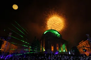 Fireworks explode over the main square of Pecs Fireworks explode over the main square of Pecs