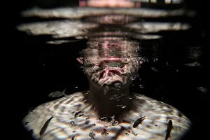Garra rufa obtusas, also known as doctor fish , swim around the face of a man as he Garra rufa obtusas, also known as doctor fish , swim around the face of a man as he