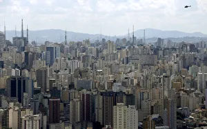 A helicopter flies over the skyline of Sao Paulo A helicopter flies over the skyline of Sao Paulo