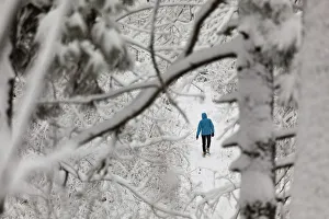 A hiker takes a walk in the Lake Park grounds in Milwaukee, Wisconsin A hiker takes a walk in the Lake Park grounds in Milwaukee, Wisconsin