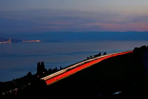 Light trails are seen on the A9 motorway overlooking Lake Leman in Chardonne near Vevey Light trails are seen on the A9 motorway overlooking Lake Leman in Chardonne near Vevey
