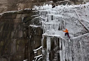 A man climbs an artificial wall of ice in Liberec A man climbs an artificial wall of ice in Liberec