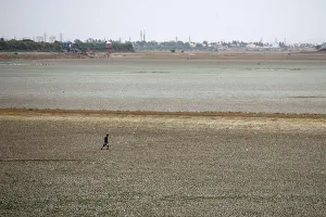 A man walks through the dried-up Puzhal reservoir, on the outskirts in Chennai A man walks through the dried-up Puzhal reservoir, on the outskirts in Chennai
