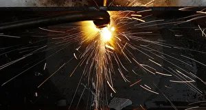A metal construction is welded at the Ariel Metal steel trader warehouse in Podolsk A metal construction is welded at the Ariel Metal steel trader warehouse in Podolsk