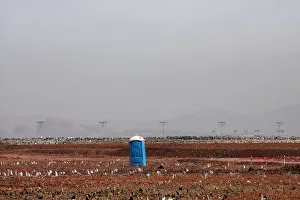 Mobile toilet is seen on the construction site of the new Mexico City International Mobile toilet is seen on the construction site of the new Mexico City International