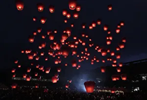 People release sky lanterns ahead of the traditional Chinese Lantern Festival in Pingxi People release sky lanterns ahead of the traditional Chinese Lantern Festival in Pingxi