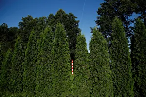 Polish border sign is seen near Galadus lake near Burbiszki village, Suwalki region Polish border sign is seen near Galadus lake near Burbiszki village, Suwalki region