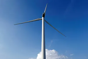A power-generating wind turbine is seen near the city of Mouchamps A power-generating wind turbine is seen near the city of Mouchamps