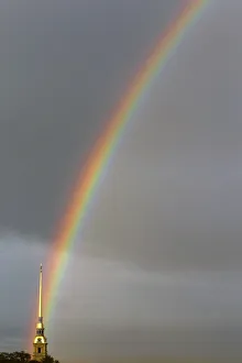A rainbow rises over Peter and Pavel Fortress after a rainstorm in St. Petersburg A rainbow rises over Peter and Pavel Fortress after a rainstorm in St. Petersburg