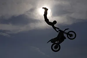 A rider performs on his motorcycle during FMX Jam, a freestyle motocross event, in Prague A rider performs on his motorcycle during FMX Jam, a freestyle motocross event, in Prague