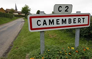 The road sign marking the entrance of Camembert village in northwestern France The road sign marking the entrance of Camembert village in northwestern France