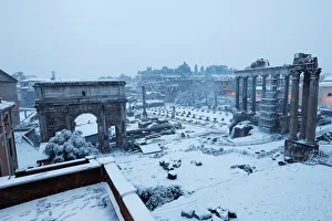 Roman Forum is seen during a heavy snowfall early in the morning in Rome Roman Forum is seen during a heavy snowfall early in the morning in Rome