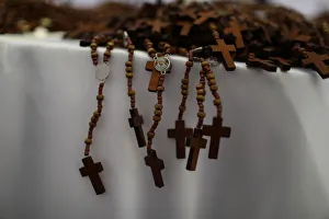 Rosaries made by inmates to be distributed during the visit of Pope Francis are displayed Rosaries made by inmates to be distributed during the visit of Pope Francis are displayed