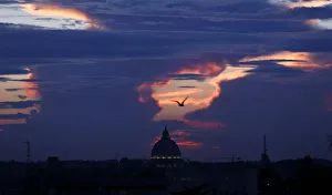 Saint Peters square is silhouetted during a sunset in Rome Saint Peters square is silhouetted during a sunset in Rome