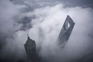 Skyscrapers Shanghai World Financial Center and Jin Mao Tower are seen during heavy Skyscrapers Shanghai World Financial Center and Jin Mao Tower are seen during heavy