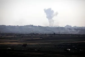 Smoke rises following an explosion in the northern Gaza Strip Smoke rises following an explosion in the northern Gaza Strip