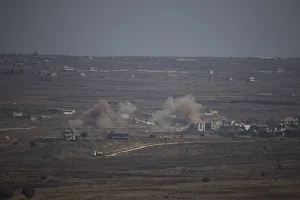 Smoke rises following explosions in Syria near the border with the Israeli occupied Golan Smoke rises following explosions in Syria near the border with the Israeli occupied Golan