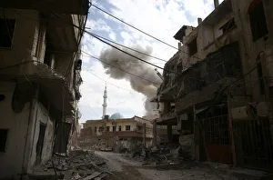 Smoke rises from the rebel held besieged town of Hamouriyeh Smoke rises from the rebel held besieged town of Hamouriyeh