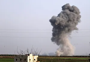 Smoke rises as Turkish-backed Free Syrian Army fighters advanced in north of Afrin Smoke rises as Turkish-backed Free Syrian Army fighters advanced in north of Afrin