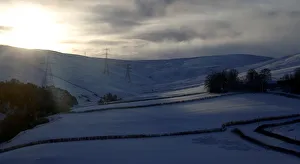 Snow lies on the hills near Abington, Scotland Snow lies on the hills near Abington, Scotland