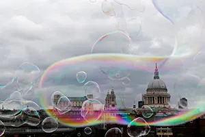 Soap bubbles float past St Pauls Cathedral in central London Soap bubbles float past St Pauls Cathedral in central London
