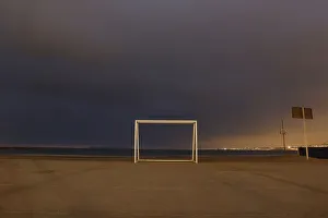 A soccer goalpost stands at Pescadores beach in Chorrillos, Lima A soccer goalpost stands at Pescadores beach in Chorrillos, Lima