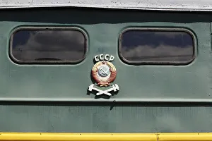 A Soviet Union symbol is seen on a train carriage at the Museum of Railway technology A Soviet Union symbol is seen on a train carriage at the Museum of Railway technology