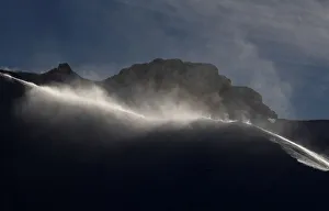 Strong winds blow snow on a ridge in Adelboden Strong winds blow snow on a ridge in Adelboden