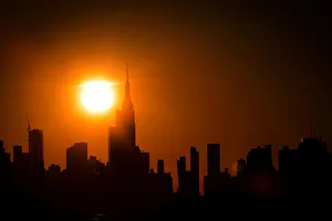 The sun sets on midtown Manhattan during a blackout in New York The sun sets on midtown Manhattan during a blackout in New York