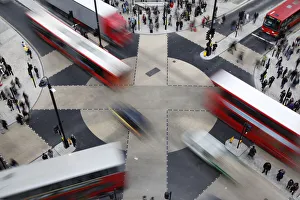 Traffic crosses over the new diagonal crossing at Oxford Circus in London Traffic crosses over the new diagonal crossing at Oxford Circus in London
