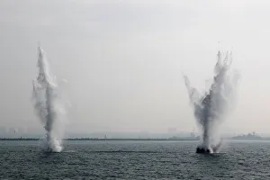 Training naval mines blast during a military drill in Kaohsiungs Zuoying naval base Training naval mines blast during a military drill in Kaohsiungs Zuoying naval base