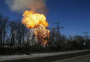 A view of an explosion after shelling is seen not far from Debaltseve A view of an explosion after shelling is seen not far from Debaltseve