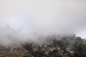 Village is shrouded by fog in the mountainous district of Haraz Village is shrouded by fog in the mountainous district of Haraz