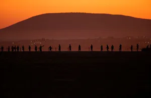 Volunteers wade across the lagoon at dawn to gather flamingo chicks Volunteers wade across the lagoon at dawn to gather flamingo chicks