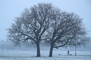 A walker crosses a snow-covered Clapham Common in London A walker crosses a snow-covered Clapham Common in London