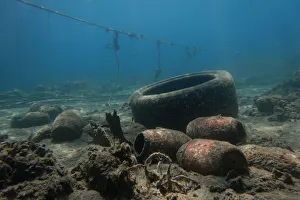 A wheel is seen at the bottom of the sea off the island of Thasos A wheel is seen at the bottom of the sea off the island of Thasos