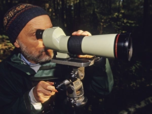 Nature Photography In England Prints: Birder looking through scope Kent