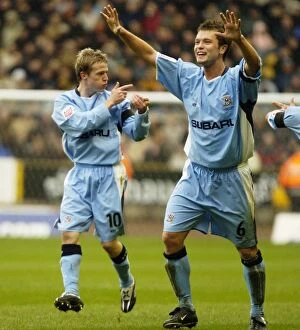 Images Dated 20th November 2004: McSheffrey and Hughes: Coventry's Unforgettable Winning Moment Against Wolves (2004)