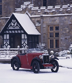 1930 MG M type in snow at Palace House, Beaulieu 1930 MG M type in snow at Palace House, Beaulieu
