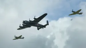 Spitfire Prints: Lancaster Bomber Print with 2 Spitfire Fighters