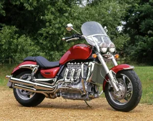 Cars And Bike Prints: 2004 Triumph Rocket 3 Print in Dark Red