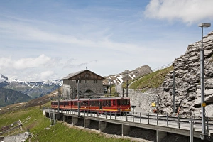 European Rail Transport Prints: Jungfraubahn train at Eigergletscher Station, Bernese Alps, Switzerland, June